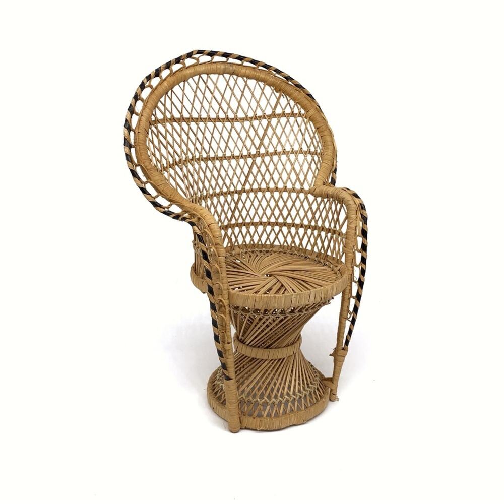 MINI Peacock Chair Wicker Rattan Plant Stand Tan